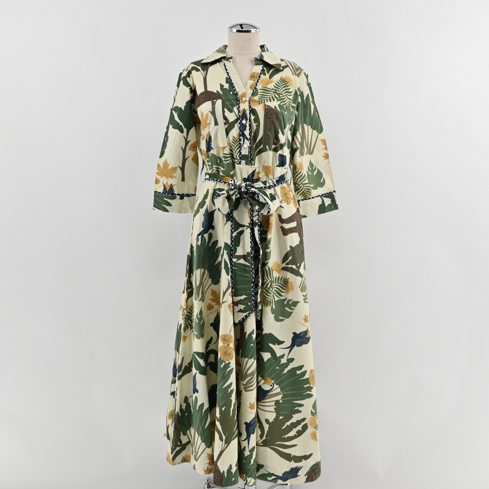 Just Darviny Desert Safari Maxi Dress Womens Size XS Cotton Tropical Belt Jungle